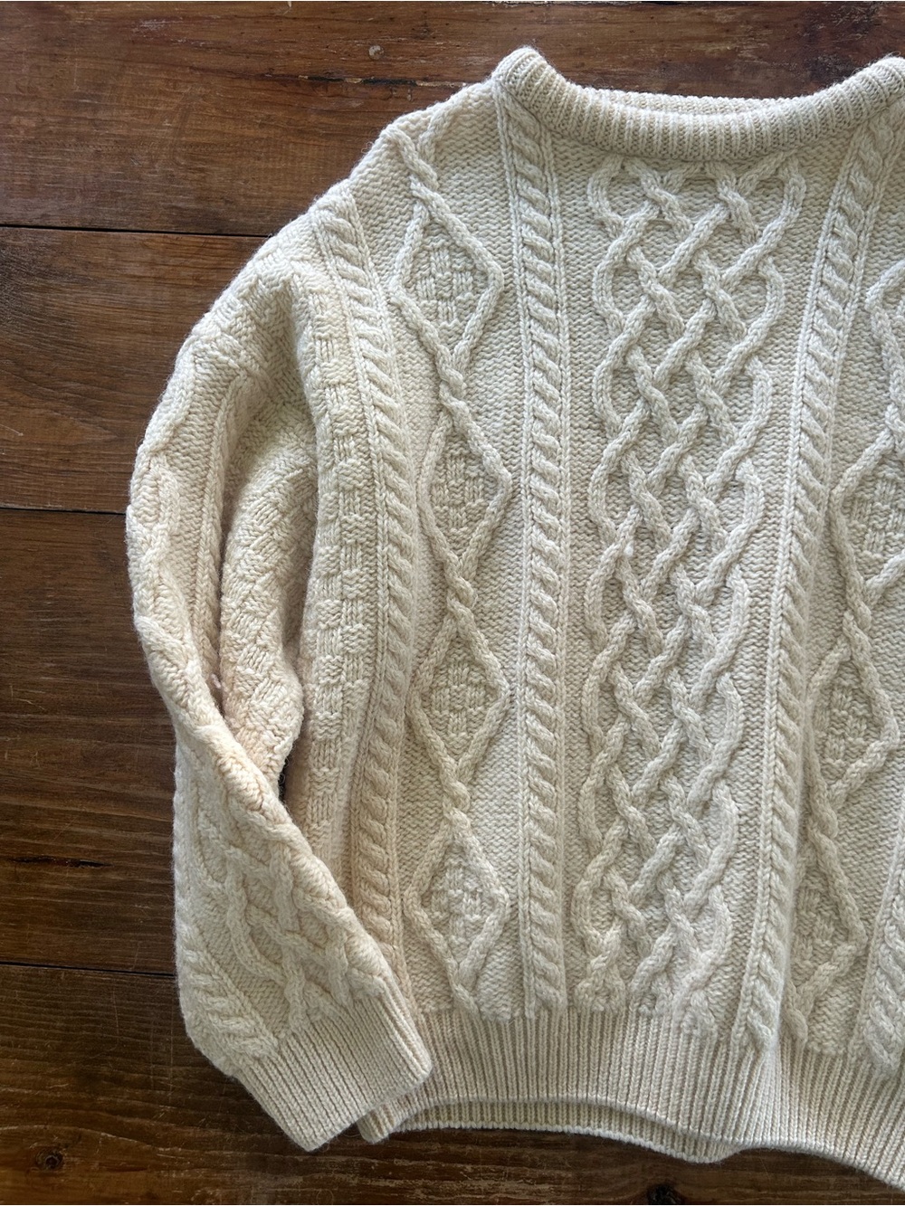 Cream Cable Knit Women's Fisherman Sweater - Picture 2 of 4
